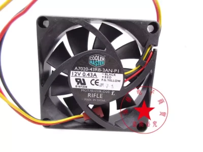 1PC COOLER MASTER A7020-43RB-3AN-P1 12V 0.43A 7020 7CM Cooling Fan - Image 1 of 4