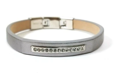 NUEVO BRAZALETE BRAZALETE PLATA FÓSIL PLACA CRISTALES + CUERO GRIS JOF00196040 Foto 1 de 3
