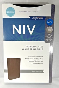 NIV: Personal Size Giant Print Bible Exclusive Zondervan, Brown Leathersoft - Picture 1 of 4