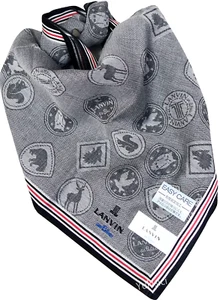 Lanvin en Bleu Men Handkerchief Animals Stamp Print Easy Care Cotton Grey 50cm - Picture 1 of 4