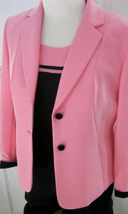Casper A.S.L. Petite Women's Pink & Black Suit 3 pc: Jacket, Blouse, Pants sz 8P - Picture 1 of 18