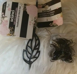 NWT SCUNCI bundle HAIR COLOR MATCH FOR BLACK hair leaf headband & polybands  - Picture 1 of 7