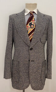 1970s Does 1930s Grey Blue Donegal Tweed Belt Back Jacket Vintage Tailored Large