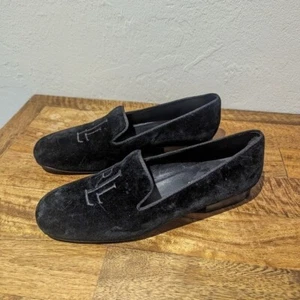 Lauren Ralph Lauren black suede monogrammed loafer size 7B WB1212 Preppy - Picture 1 of 7