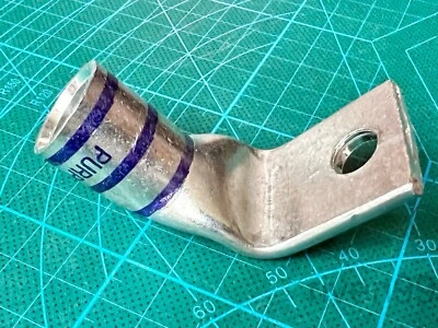 Lot 2pcs PANDUIT Copper Lug Crimp Terminal, 4/0 AWG, 3/8" Stud, 90° Angle Tongue - Image 1 of 3