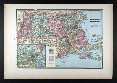 1899 Georg Cram Map Massachusetts Rhode Island Cape Cod Plymouth Salem Newport - Image 1 of 4