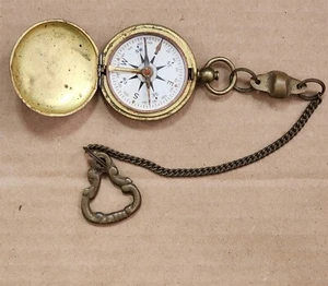 WWII UNITED STATED CIVIL ENGINEERS BRASS COMPASS & FANCY CHAIN PUSH BUTTON OPEN - Picture 1 of 6