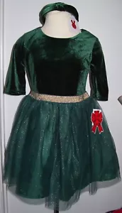 Btween 2 Pc Green Gold Sparkle Christmas Party Dress and Headband Sz 5 8 - Picture 1 of 5