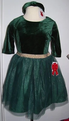 Btween 2 Pc Green Gold Sparkle Christmas Party Dress and Headband Sz 5 6 8 10 - Image 1 of 4