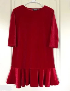 Lands End Girls Large 14 Velour Velvet Dress Red Long Sleeve Stretch Holiday EUC - Picture 1 of 9