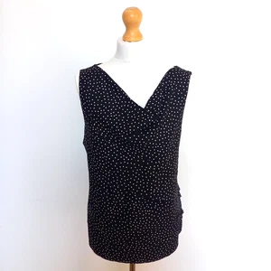 Charter Club L UK 14 16 Black & White Spot Cowl Neck Tiered Sleeveless Blouse - Picture 1 of 7