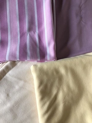 Vintage Polyester Fabric Lot 4 Pieces Yellow Ivory Pink & Striped Yards & Less - Image 1 of 4