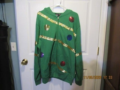 Mad Engine Ugly Christmas Tree Full Zip Sweatshirt Hoodie XL NWT Green Cotton - Image 1 of 4