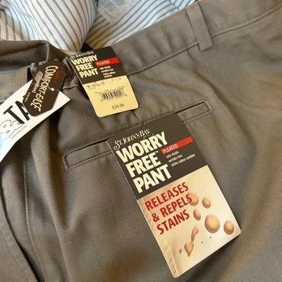 St. Johns Bay Relaxed Fit Pleated Worry Free Olive Green/Brown Pants Mens 50x30 - Image 1 of 4