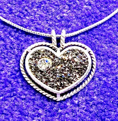 BRIGHTON CRYSTAL ROCKS SLVR DRUSY QUARTZ+SWAROVSKI CRYST HEART MESSAGE NCKLC VG+ - Image 1 of 4