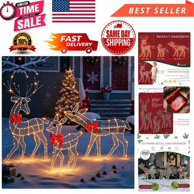 3 件预照明圣诞鹿家庭套装户外庭院装饰带 260 灯 — 第 1/4 张图片