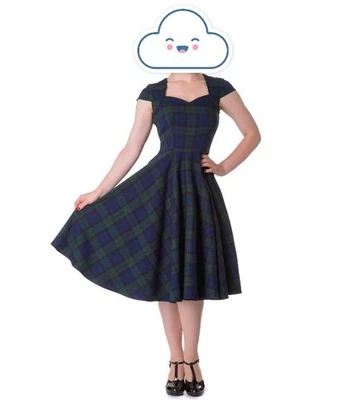 Hell Bunny Aberdeen Tartan Plaid Dress - Green & Blue  XS UK/8 (Fits like SMALL) - Image 1 of 2