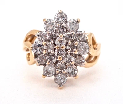 14K YELLOW GOLD 1CTW ROUND DIAMOND CLUSTER RING - Image 1 of 4