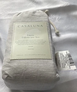 Casaluna Linen Pillowcase Set 2 King Dark Grey Stripe - Picture 1 of 6