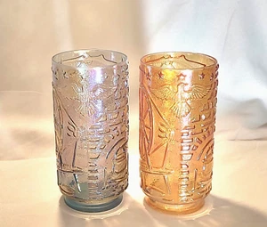 2 Imperial Glass Tumblers Eagle BiCentennial CARNIVAL Marigold Smoke Musket Fire - Picture 1 of 8