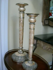 Set of Two Capiz Shell Candle Holders with Silver Colored Accents  - Picture 1 of 7