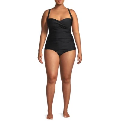 Traje de baño para mujer Nicole Miller acanalado liso de una pieza negro talla grande 3X Foto 1 de 4