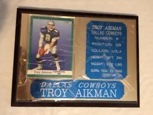Troy Aikman Dallas Cowboys Handmade Wood Plaque With 1991 Fleer Card #228 - Picture 1 of 2