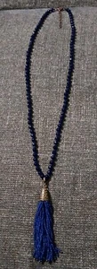 Dark Blue Glass Beaded Necklace With Seed Bead Tassel Pendant Bohemian 28"-30" - Picture 1 of 8