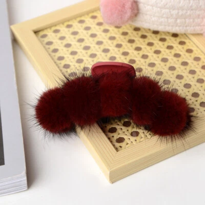 Pinza para el cabello de piel de visón real para mujer horquilla garra para el cabello bola para el cabello pasador Foto 1 de 4