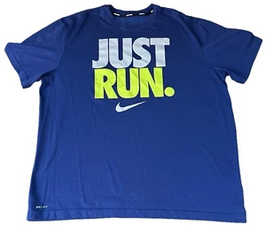 Nike Dri-Fit Mens Tshirt XXL JUST RUN White Swoosh Logo Graphic Tee - Picture 1 of 9
