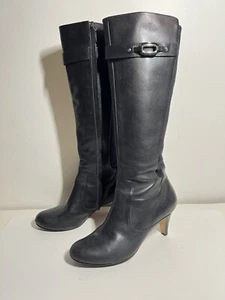 Cole Haan EUC Black Leather Suede Lana Tall 2.5" Heel Boot 9 Inside Zip - Picture 1 of 8