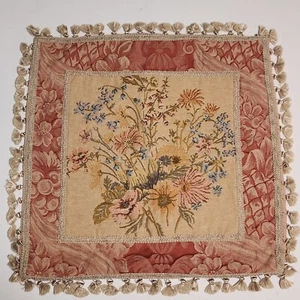 Vintage Floral Needlepoint Aubusson (style?) Pillow Cover 20"X20" velvet backing - Picture 1 of 18