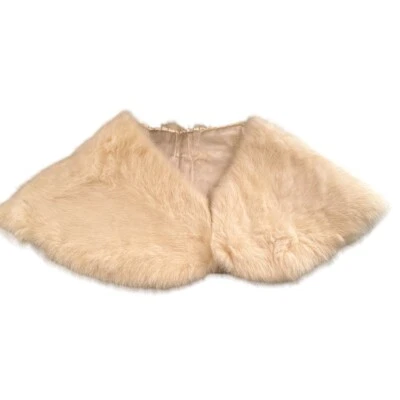 Vintage White Ivory Rabbit Fur Bridal Capelet Stole Wrap Shrug Cape 1950s - Image 1 of 4