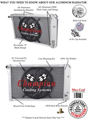 WR 2 Row 1" Tubes Radiator, 16" Fan for 1977 - 1982 Chevrolet Corvette V8 Engine — 第 1/4 张图片