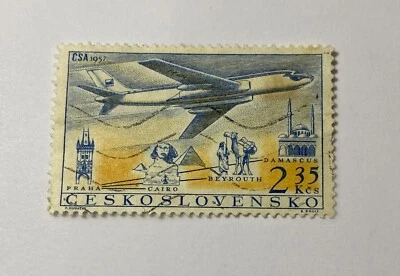 Rare 1957 Ceskoslovensko Air Mail Stamp Used. - Image 1 of 4