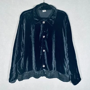 Camisa CP Shades Top Mujer L Terciopelo Negro Abotonada Cuello - Imagen 1 de 11