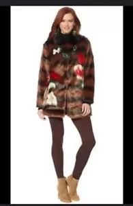 Rare Iris Apfel Rara Avis Floral Abstract Faux Fur Coat Woman's XL - Picture 1 of 10