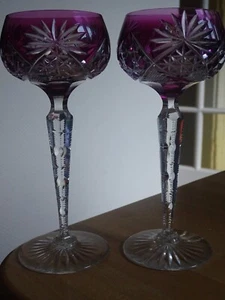 TWO VINTAGE ROEMER WINE GLASS CRYSTAL VAL ST LAMBERT AMETHYSTE PATTERN MOSELLE - Picture 1 of 12