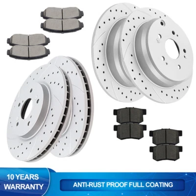 Pastillas de freno de cerámica con rotores ranurados perforados delanteros traseros AWD para Acura RDX 2007-2012 Foto 1 de 4