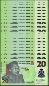 NIGERIA 20 NAIRA 2006 P 34 UNC FIRST POLYMER ISSUE BUNDLE OF (20 NOTES) 20 PCS - Picture 1 of 2