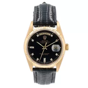 OROLOGIO ROLEX DAY-DATE PRESIDENT ORO GIALLO 18K FABBRICA QUADRANTE NERO DIAMANTI 36MM - Foto 1 di 8