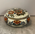 Vintage Trinket Dish & Lid Flora Keramiek Delft Polychroom Pottery Dutch Art 6"