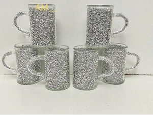 LUXURIOUS CRUSHED CRYSTAL FILLED CUPS SILVER KITCHEN TEA COFFEE CUPS GIFT SET