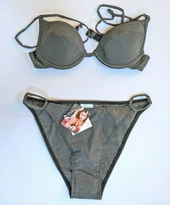 Delfina Two Piece Black Checkered Bathing Suit Bikini Size XS 42 - Picture 1 of 7