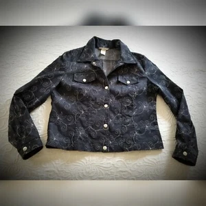 Jeansjacke blau Jeans Gr. 12 bestickt Druckknopfleiste leichte taillierte Optik - Bild 1 von 8
