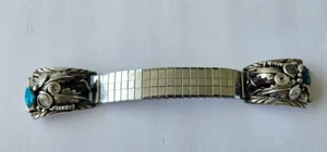 Vintage Native American Old Pawn Navajo Sterling Silver Turquois Watch Band - Picture 1 of 5