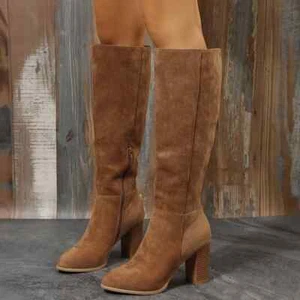 Boots Women Cowboy Heels Western Chunky Shoes Leather Knee High Long Elegant - Picture 1 of 27