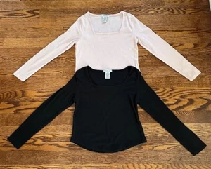 SET OF 2 OLIVIA KAY Girls Black  PALE PINK Long Sleeve TOP BLOUSE SIZE L(10/12) - Picture 1 of 5