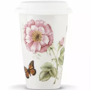LENOX Butterfly Meadow Thermal Ceramic Travel Coffee Tea Mug Floral NEW 10 oz. - Picture 1 of 2