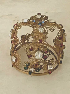 Vintage Gold Metal Filigree bejeweled Spanish Colonial  Diadem/Crown for Santos, - Bild 1 von 6